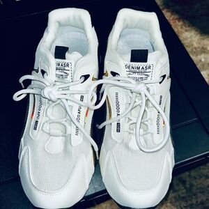 NWT White Sneakers with Black and Gold Accents
